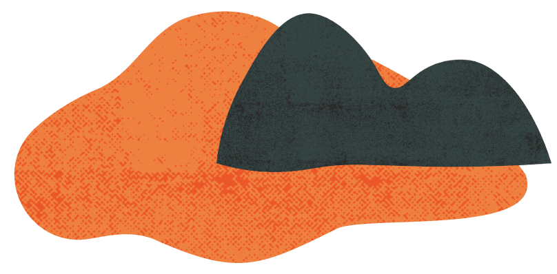 Organic orange shape with black hills graphic