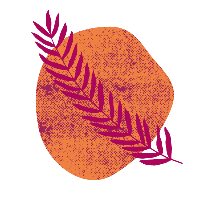 Textured organic orange graphic with maroon leaves