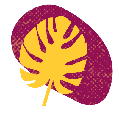 Textured organic maroon graphic with bright yellow leaf