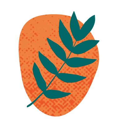 Textured organic Orange graphic with teal green leaves
