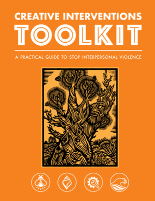 Orange workbook cover with drawing of tree and title Creative Interventions Toolkit